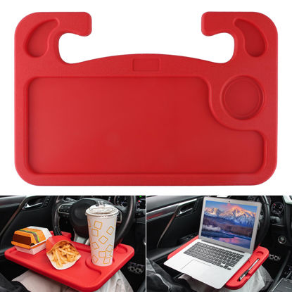 Picture of JUSTTOP Car Steering Wheel Desk, Red (ABS, Rectangular), Multipurpose Travel Tray for Eating, Laptop, Tablet, iPad, Cup Holder, Compatible with Most Cars