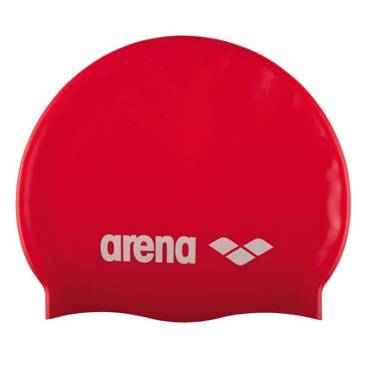 Picture of Arena Classic Unisex Soft Silicone Swim Cap for Women and Men, Intensive Training and Racing Comfortable Non-Slip Long Hair Swimming Hat, Red/White