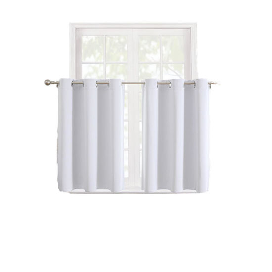 Picture of ChrisDowa Small Window Curtains for Kitchen and Bedroom - Grommet Short Thermal Insulated Room Darkening Curtains (2 Panels, Greyish White, 34 x 36 Inch)