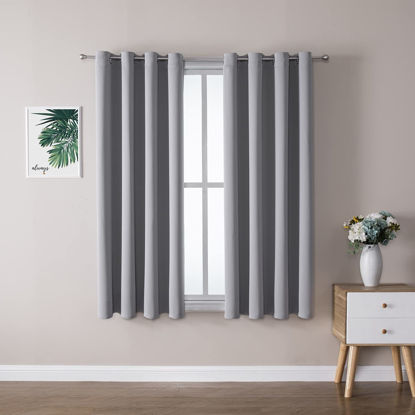 Picture of ChrisDowa Grommet Blackout Curtains for Bedroom and Living Room - 2 Panels Set Thermal Insulated Room Darkening Curtains (Light Grey, 52W x 45L )