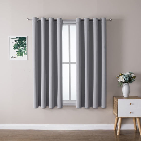 Picture of ChrisDowa Grommet Blackout Curtains for Bedroom and Living Room - 2 Panels Set Thermal Insulated Room Darkening Curtains (Light Grey, 52W x 45L )