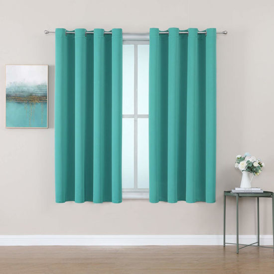 Picture of ChrisDowa Grommet Room Darkening Curtains for Bedroom and Living Room - 2 Panels Set Thermal Insulated Blackout Curtains (Teal, 52W x 63L)