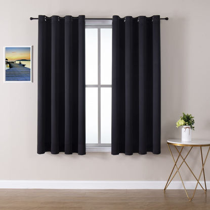 Picture of ChrisDowa Grommet Blackout Curtains for Bedroom and Living Room - 2 Panels Set Thermal Insulated Room Darkening Curtains (Black, 52 x 45 Inch)