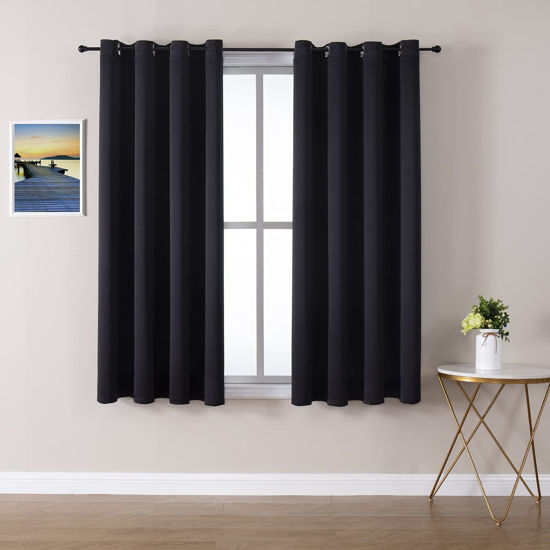 Picture of ChrisDowa Grommet Blackout Curtains for Bedroom and Living Room - 2 Panels Set Thermal Insulated Room Darkening Curtains (Black, 52 x 45 Inch)