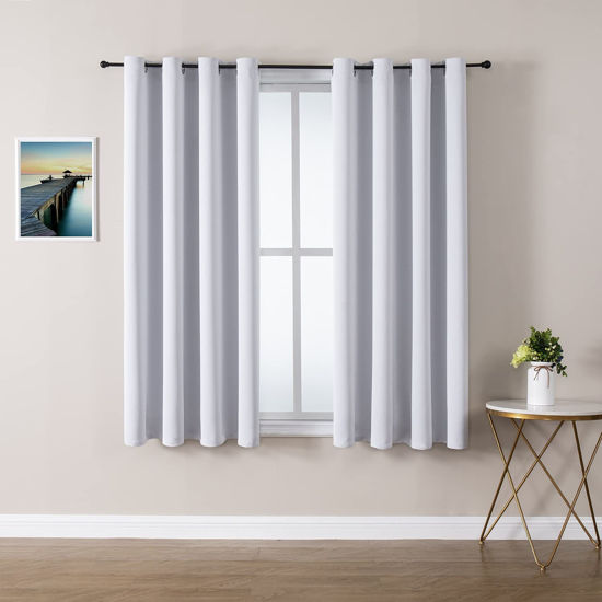 Picture of ChrisDowa Grommet Room Darkening Curtains for Bedroom and Living Room - 2 Panels Set Thermal Insulated Blackout Curtains (Greyish White, 52W x 45L)