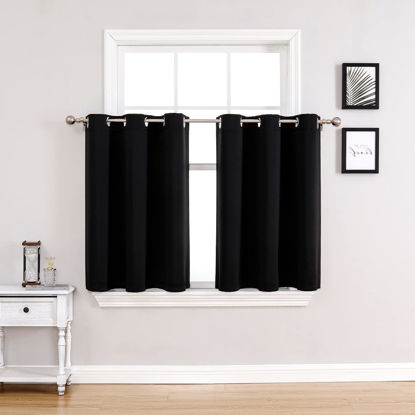 Picture of ChrisDowa Small Window Curtains for Kitchen and Bedroom - Grommet Short Thermal Insulated Room Darkening Curtains (2 Panels, Black, 36 x 24 Inch)
