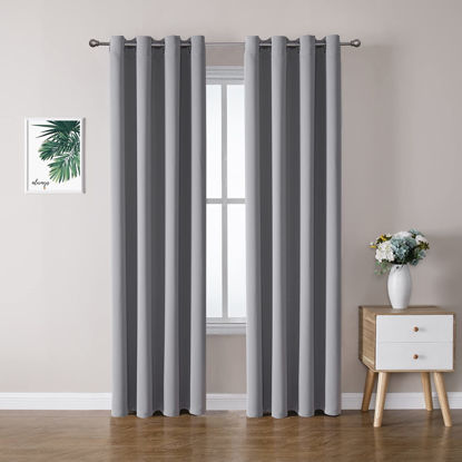 Picture of ChrisDowa Grommet Blackout Curtains for Bedroom and Living Room - 2 Panels Set Thermal Insulated Room Darkening Curtains (Light Grey, 52W x 95L)