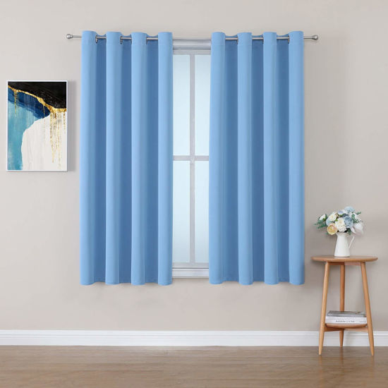 Picture of ChrisDowa Grommet Room Darkening Curtains for Bedroom and Living Room - 2 Panels Set Thermal Insulated Blackout Curtains (Sky Blue, 52W x 54L)