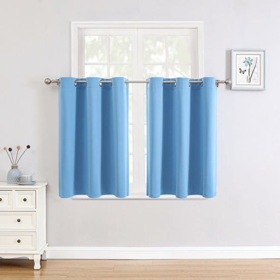 Picture of ChrisDowa Small Window Curtains for Kitchen and Bedroom - Grommet Short Thermal Insulated Room Darkening Curtains (2 Panels, Sky Blue, 52 x 36 Inch)