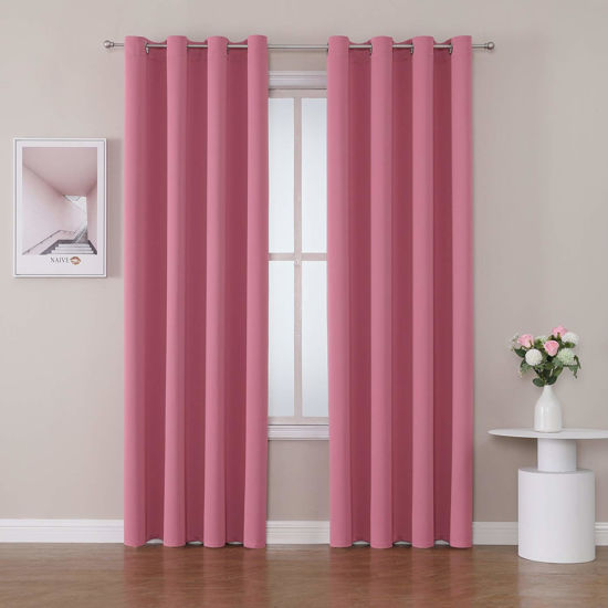 Picture of ChrisDowa Grommet Room Darkening Curtains for Bedroom and Living Room - 2 Panels Set Thermal Insulated Blackout Curtains (Pink, 52W x 84L)