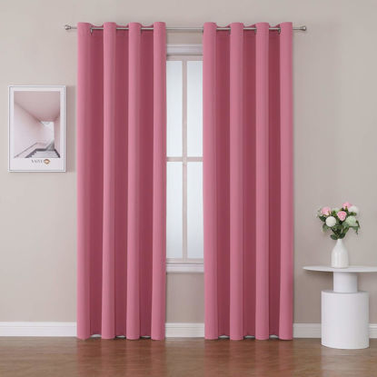 Picture of ChrisDowa Room Darkening Curtains 102 Inches Long 2 Panels Set for Living Room, Grommet Thermal Insulated Blackout Curtains for Bedroom (Pink, 52 x 102 Inch)