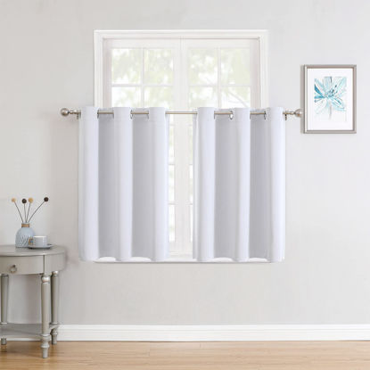 Picture of ChrisDowa Small Window Curtains for Kitchen and Bedroom - Grommet Short Thermal Insulated Room Darkening Curtains (2 Panels, Greyish White, 42 x 36 Inch)