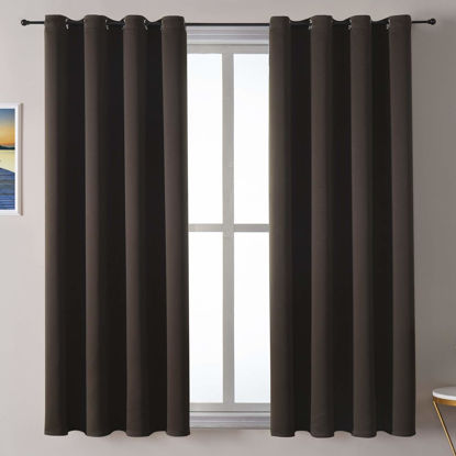 Picture of ChrisDowa Grommet Blackout Curtains for Bedroom and Living Room - 2 Panels Set Thermal Insulated Room Darkening Curtains (Brown, 52W x 63L)
