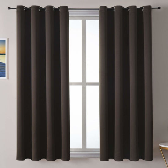 Picture of ChrisDowa Grommet Blackout Curtains for Bedroom and Living Room - 2 Panels Set Thermal Insulated Room Darkening Curtains (Brown, 52W x 63L)