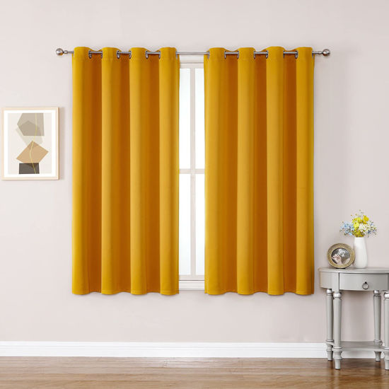 Picture of ChrisDowa Grommet Room Darkening Curtains for Bedroom and Living Room - 2 Panels Set Thermal Insulated Blackout Curtains (Mustard Yellow, 52W x 54L)