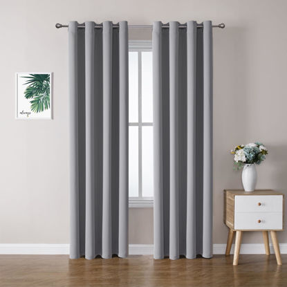 Picture of ChrisDowa Blackout Curtains 90 Inches Long 2 Panels Set for Living Room, Grommet Thermal Insulated Room Darkening Curtains for Bedroom (Light Grey, 52 x 90 Inch)