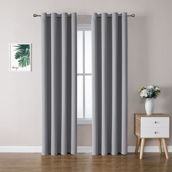Picture of ChrisDowa Blackout Curtains 120 Inches Long 2 Panels Set for Living Room, Grommet Thermal Insulated Room Darkening Curtains for Bedroom (Light Grey, 52 x 120 Inch)
