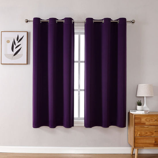 Picture of ChrisDowa Grommet Blackout Curtains for Bedroom and Living Room - 2 Panels Set Thermal Insulated Room Darkening Curtains (Royal Purple, 38W x 45L)
