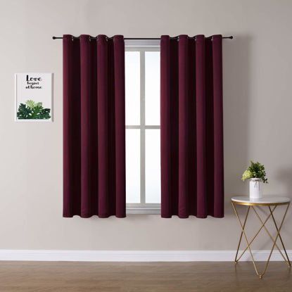 Picture of ChrisDowa Grommet Blackout Curtains for Bedroom and Living Room - 2 Panels Set Thermal Insulated Room Darkening Curtains (Burgundy Red, 52W x 63L)