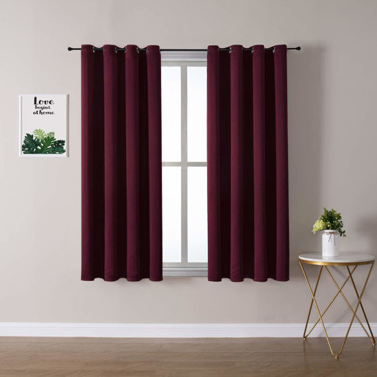 Picture of ChrisDowa Grommet Blackout Curtains for Bedroom and Living Room - 2 Panels Set Thermal Insulated Room Darkening Curtains (Burgundy Red, 52W x 63L)