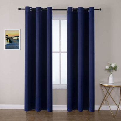 Picture of ChrisDowa Grommet Blackout Curtains for Bedroom and Living Room - 2 Panels Set Thermal Insulated Room Darkening Curtains (Navy Blue, 42W x 84L)