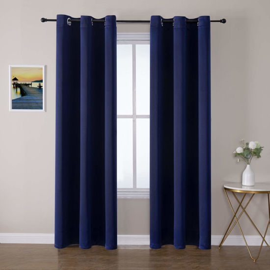 Picture of ChrisDowa Grommet Blackout Curtains for Bedroom and Living Room - 2 Panels Set Thermal Insulated Room Darkening Curtains (Navy Blue, 42W x 84L)