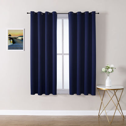 Picture of ChrisDowa Grommet Blackout Curtains for Bedroom and Living Room - 2 Panels Set Thermal Insulated Room Darkening Curtains (Navy Blue, 52W x 45L)