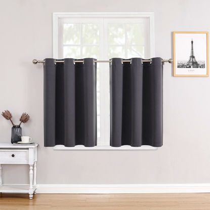 Picture of ChrisDowa Small Window Curtains for Kitchen and Bedroom - Grommet Short Thermal Insulated Room Darkening Curtains (2 Panels, Dark Grey, 36 x 24 Inch)