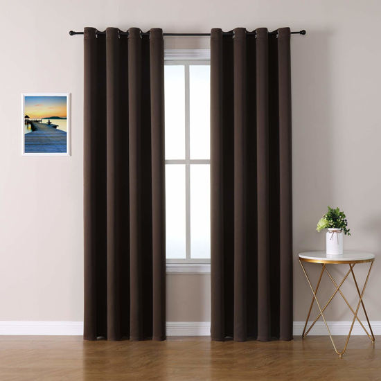Picture of ChrisDowa Blackout Curtains 102 Inches Long 2 Panels Set for Living Room, Grommet Thermal Insulated Room Darkening Curtains for Bedroom (Brown, 52 x 102 Inch)