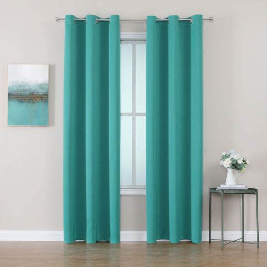 Picture of ChrisDowa Grommet Room Darkening Curtains for Bedroom and Living Room - 2 Panels Set Thermal Insulated Blackout Curtains (Teal, 42W x 84L)