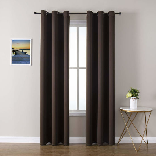 Picture of ChrisDowa Grommet Blackout Curtains for Bedroom and Living Room - 2 Panels Set Thermal Insulated Room Darkening Curtains (Brown, 42W x 84L)
