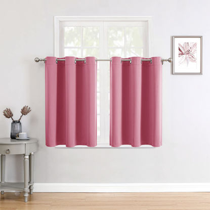Picture of ChrisDowa Small Window Curtains for Kitchen and Bedroom - Grommet Short Thermal Insulated Room Darkening Curtains (2 Panels, Pink, 42 x 36 Inch)