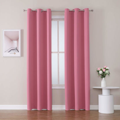 Picture of ChrisDowa Grommet Room Darkening Curtains for Bedroom and Living Room - 2 Panels Set Thermal Insulated Blackout Curtains (Pink, 42W x 84L )