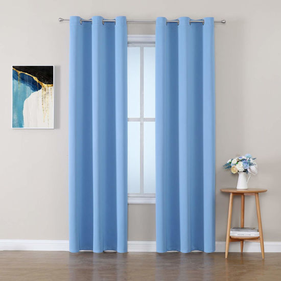 Picture of ChrisDowa Grommet Room Darkening Curtains for Bedroom and Living Room - 2 Panels Set Thermal Insulated Blackout Curtains (Sky Blue, 42W x 84L)