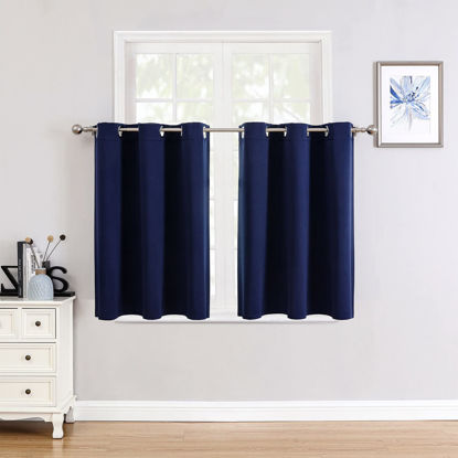 Picture of ChrisDowa Small Window Curtains for Kitchen and Bedroom - Grommet Short Thermal Insulated Room Darkening Curtains (2 Panels, Navy Blue, 42 x 36 Inch)