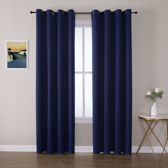Picture of ChrisDowa Blackout Curtains 102 Inches Long 2 Panels Set for Living Room, Grommet Thermal Insulated Room Darkening Curtains for Bedroom (Navy Blue, 52 x 102 Inch)