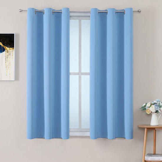 Picture of ChrisDowa Grommet Room Darkening Curtains for Bedroom and Living Room - 2 Panels Set Thermal Insulated Blackout Curtains (Sky Blue, 38W x 54L)