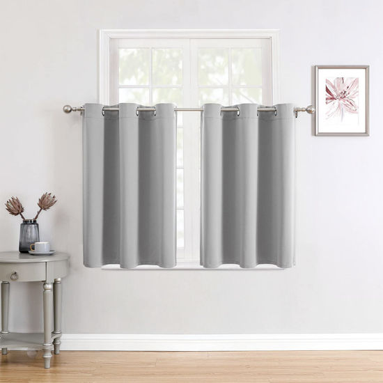 Picture of ChrisDowa Small Window Curtains for Kitchen and Bedroom - Grommet Short Thermal Insulated Room Darkening Curtains (2 Panels, Light Grey, 52 x 36 Inch)