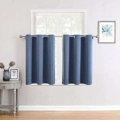 Picture of ChrisDowa Small Window Curtains for Kitchen and Bedroom - Grommet Short Thermal Insulated Room Darkening Curtains (2 Panels, Stone Blue, 42 x 36 Inch)