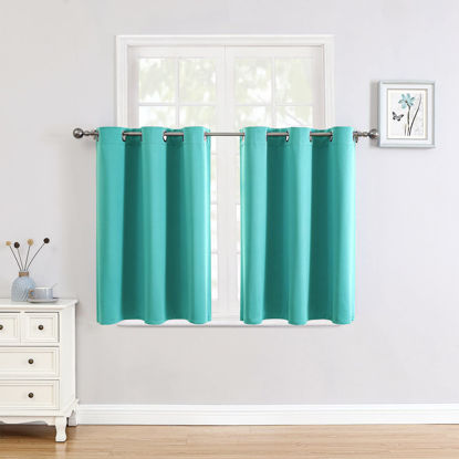 Picture of ChrisDowa Small Window Curtains for Kitchen and Bedroom - Grommet Short Thermal Insulated Room Darkening Curtains (2 Panels, Teal, 42 x 36 Inch)