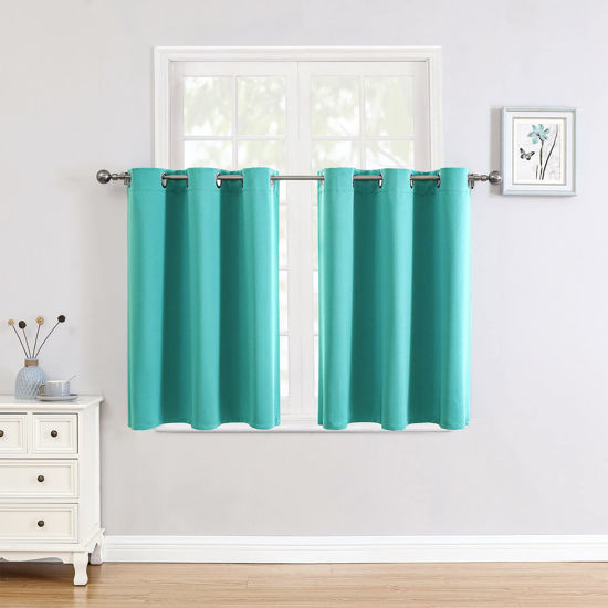 Picture of ChrisDowa Small Window Curtains for Kitchen and Bedroom - Grommet Short Thermal Insulated Room Darkening Curtains (2 Panels, Teal, 42 x 36 Inch)