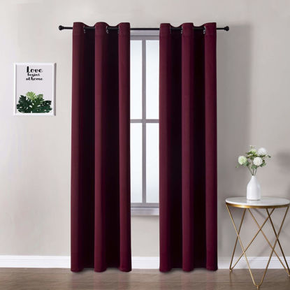 Picture of ChrisDowa Grommet Blackout Curtains for Bedroom and Living Room - 2 Panels Set Thermal Insulated Room Darkening Curtains (Burgundy Red, 42W x 84L)