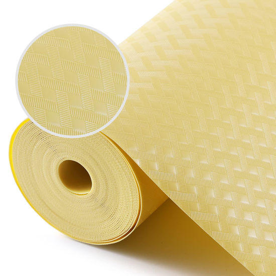 Picture of Shelf Liners for Kitchen Cabinets Refrigerator Liners Waterproof Kitchen Cupboard Liner Non Adhesive Drawer Mats EVA Material Fridge Liner for Shelves - Yellow Beige 17.5 x 393.7 Inches