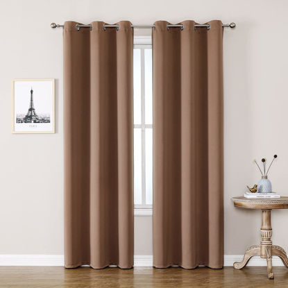 Picture of ChrisDowa Grommet Room Darkening Curtains for Bedroom and Living Room - 2 Panels Set Thermal Insulated Blackout Curtains (Cappuccino, 42W x 84L)
