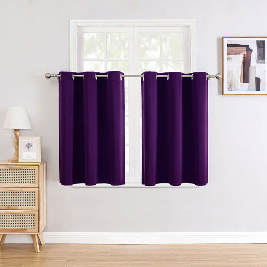 Picture of ChrisDowa Small Window Curtains for Kitchen and Bedroom - Grommet Short Thermal Insulated Room Darkening Curtains (2 Panels, Royal Purple, 52 x 36 Inch)