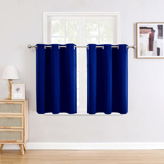 Picture of ChrisDowa Small Window Curtains for Kitchen and Bedroom - Grommet Short Thermal Insulated Room Darkening Curtains (2 Panels, Royal Blue, 42 x 36 Inch)