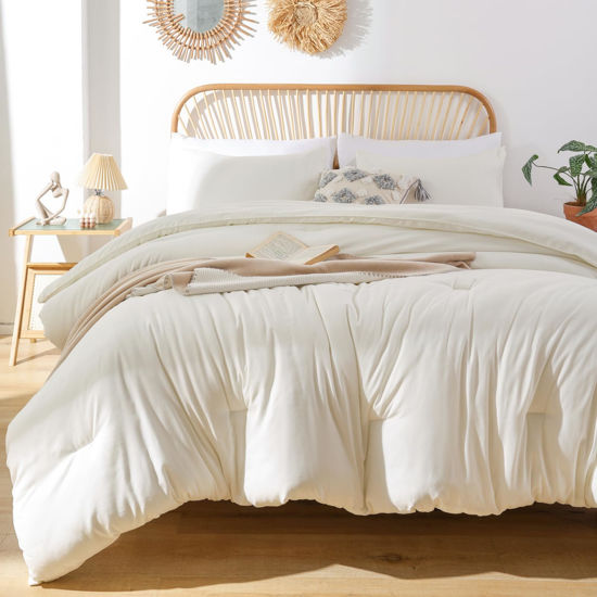 Picture of ROSGONIA Oversized King Comforter Ivory, 3pcs(1 Boho Comforter & 2 Pillowcases) Soft Lightweight Oversized King Size Comforter Sets All Season Bedding
