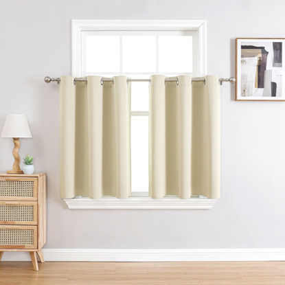 Picture of ChrisDowa Small Window Curtains for Kitchen and Bedroom - Grommet Short Thermal Insulated Room Darkening Curtains (2 Panels, Beige, 36 x 24 Inch)