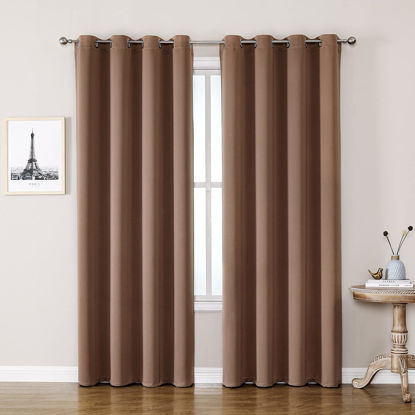 Picture of ChrisDowa Room Darkening Curtains 102 Inches Long 2 Panels Set for Living Room, Grommet Thermal Insulated Blackout Curtains for Bedroom (Cappuccino, 52 x 102 Inch)