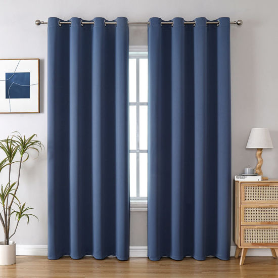 Picture of ChrisDowa Blackout Curtains 102 Inches Long 2 Panels Set for Living Room, Grommet Thermal Insulated Room Darkening Curtains for Bedroom (Stone Blue, 52 x 102 Inch)